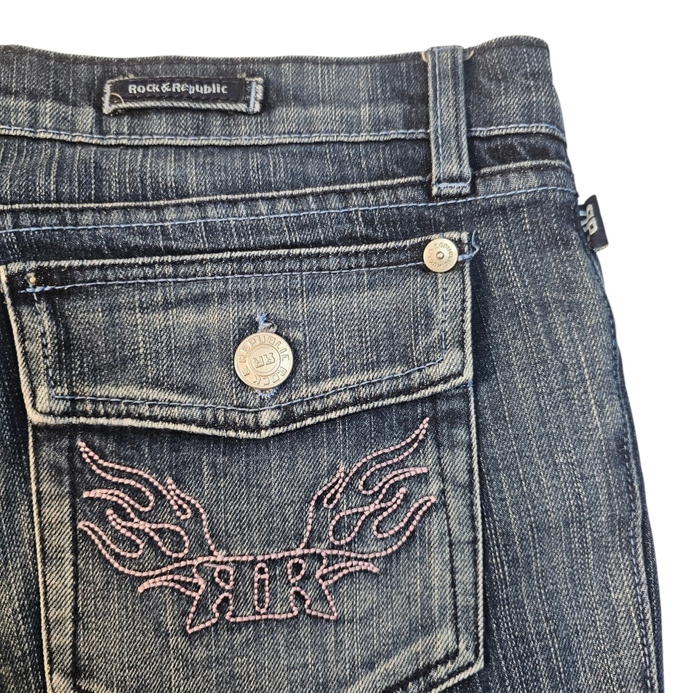 Rock & Republic Stevie Jeans Size 30 Low Rise Flare Med Wash Flap Pocket